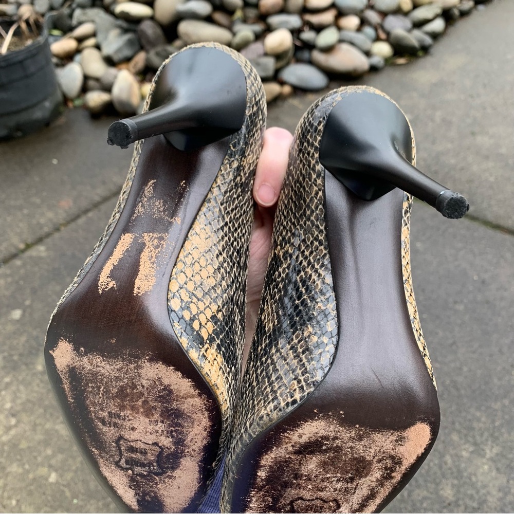 HP 🎉 Stuart Weitzman Designer Snakeskin Heels | Leather Shoes Pointed Toe Pumps - Picture 6 of 8